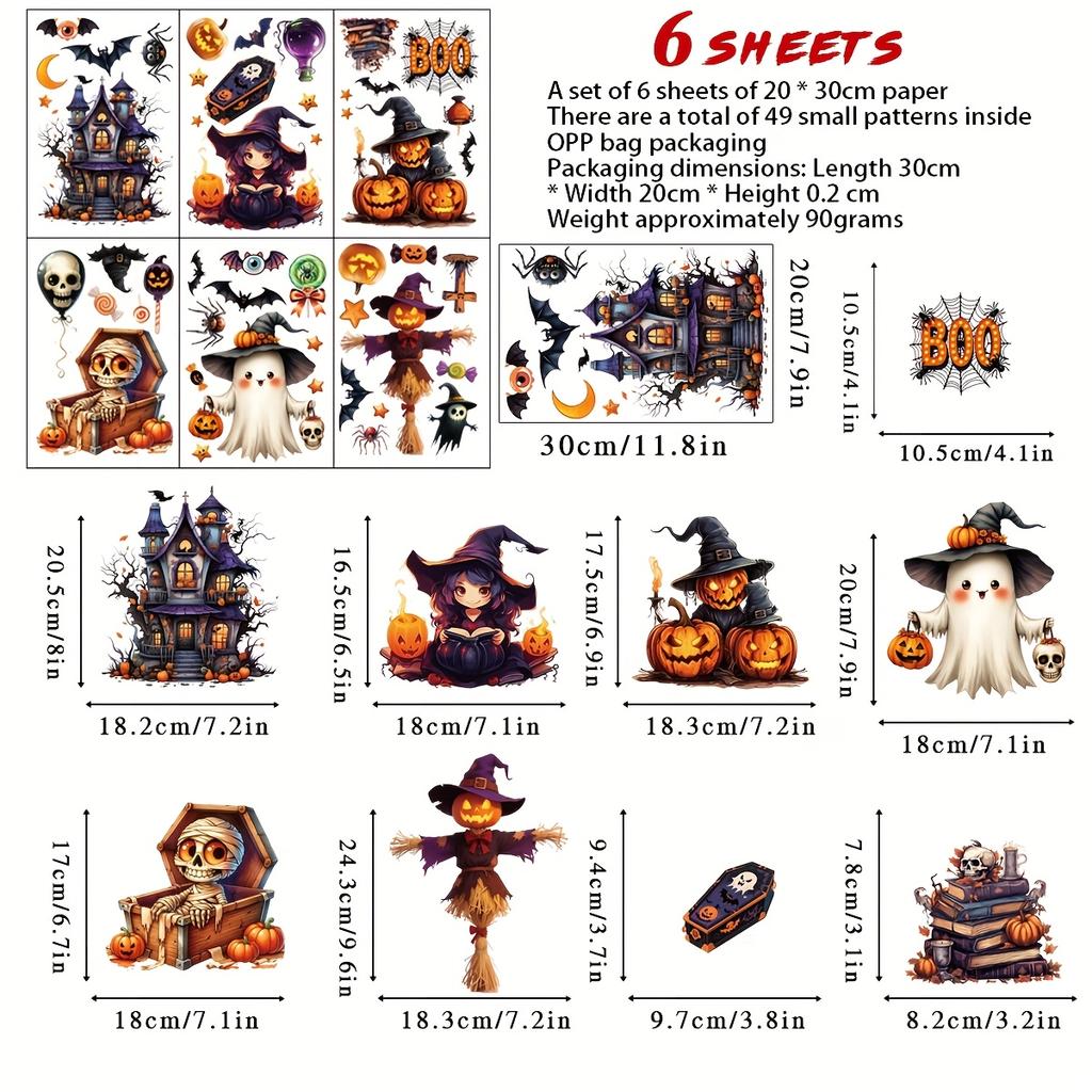 3D Halloween Window Sticker Set- Pvc Static Cling Halloween Decals With Castle,Bats,Witch,Pumpkins - Reusable Double-Sided Glass