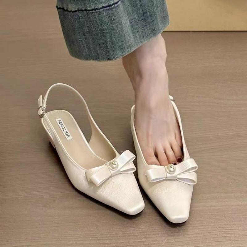 Fashion Pink Bow Thin High Heel Women Sandals Elegant Back Empty Fashion Summer Single Shoes Solid Pointed Toe Mary Jane Sandales Femme