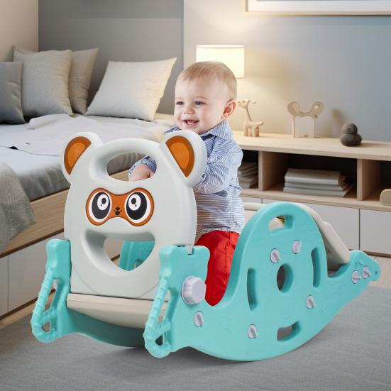 4-in-1 Kids Slide & Rocking Horse, Convertible Playground Toy with Basketball Hoop for Toddlers