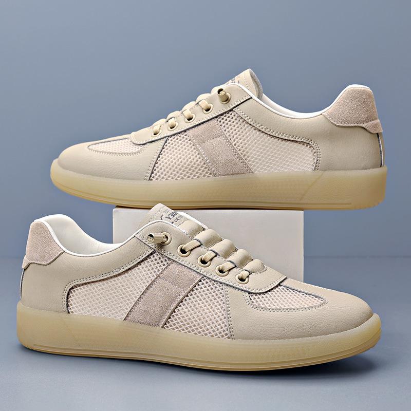 New Men's Sandals Hollow Breathable Cowhide Casual Board Shoes Soft Sole Retro German Little White Shoes