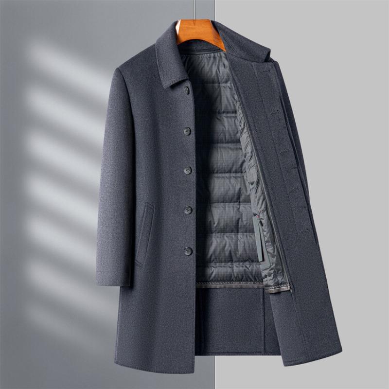 High-end wool double-sided woolen windbreaker for middle-aged people in winter with removable inner lining and lapel warm woolen coat down jacket