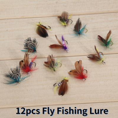 12pcs/lot Fly Fishing Lure Bait Feather Single Hook Carp Fish