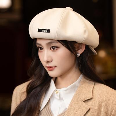 Japanese Retro Solid Color Versatile Octagonal Hat for Women In Autumn and Winter New Literary Painter Hat Casual Face Showing Small Beret Hat
