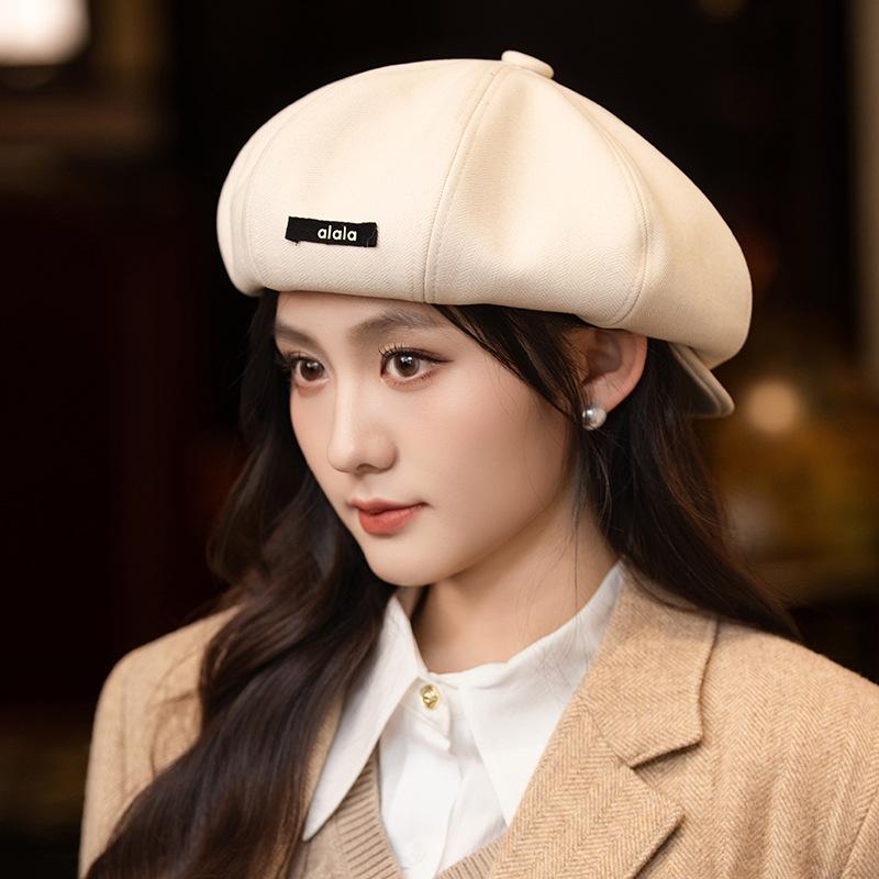 Retro solid color versatile octagonal hat children autumn and winter new literary painter hat casual face small beret