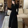 French Red Semi-High Neck Knit Slimming Dress - Long-Sleeved Autumn/Winter Fashion for Women