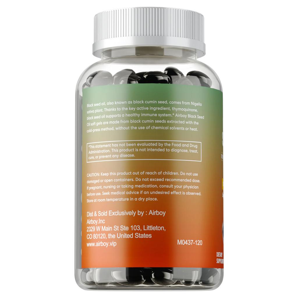 Airboy Black Seed Oil 1000mg Softgels — Immune Support, Daily Wellness, Nutritional Support
