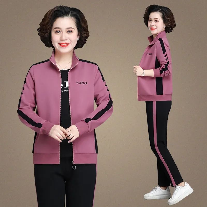 Women's Loose Fit Tracksuit Long Sleeve Stand Collar Jacket Straight Leg Pants Casual Matching Two Piece Set