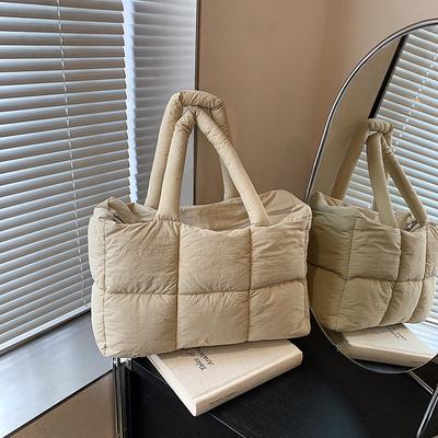Simple Casual Grid Large-Capacity Tote Bag Women'S Autumn And Winter Cotton Clothing Bag Commuter Versatile Shoulder Bag