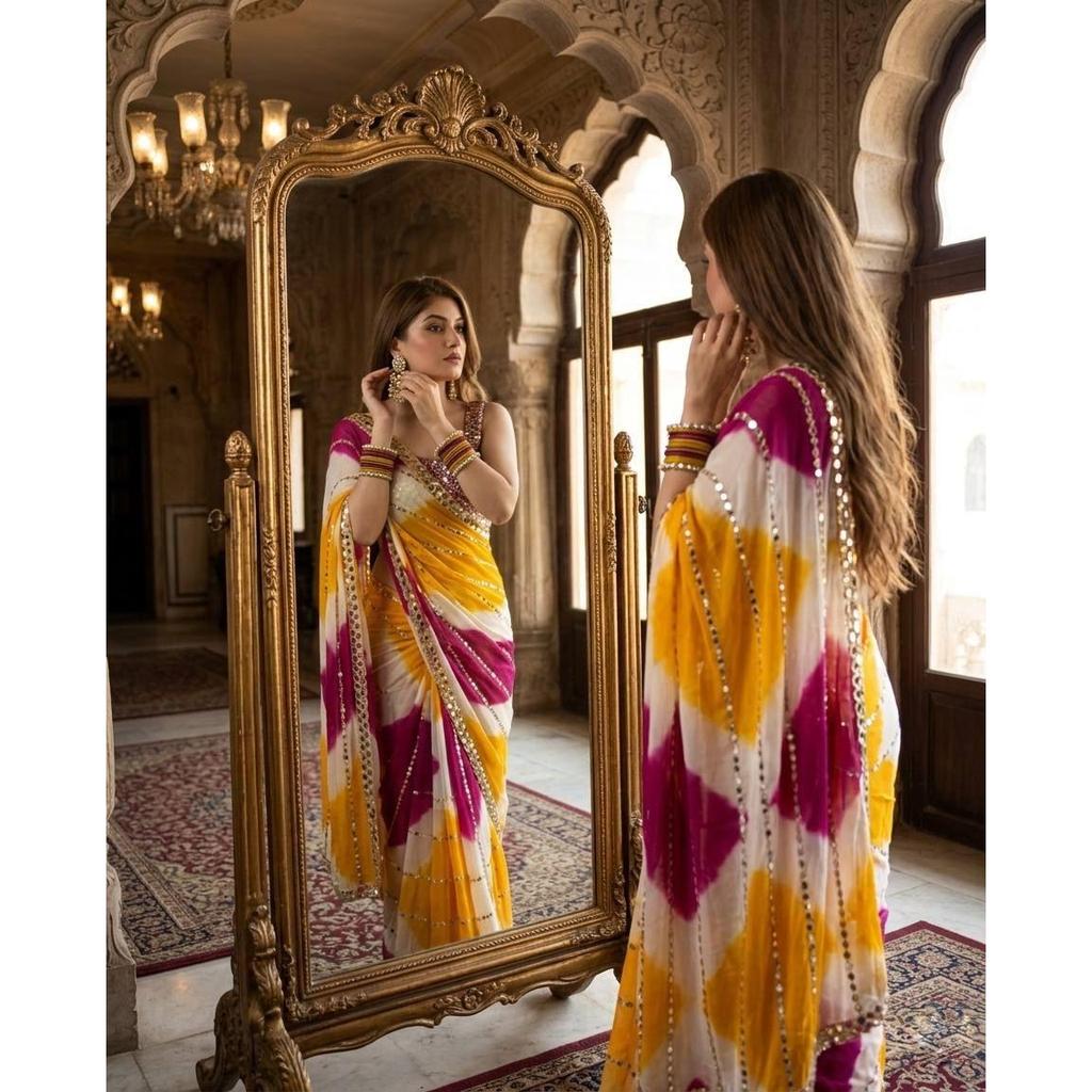 New Launch Premium Designer Mirror Work Saree