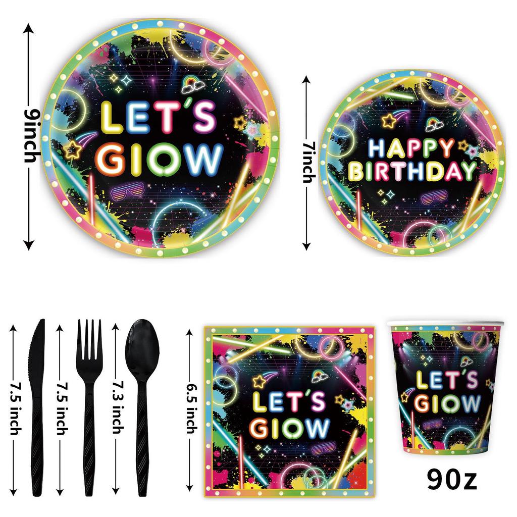 Set per Festa Graffiti al Neon: Piatti, Bicchieri, Tovaglia, Bandierine e Striscioni Monouso per Feste di Compleanno.