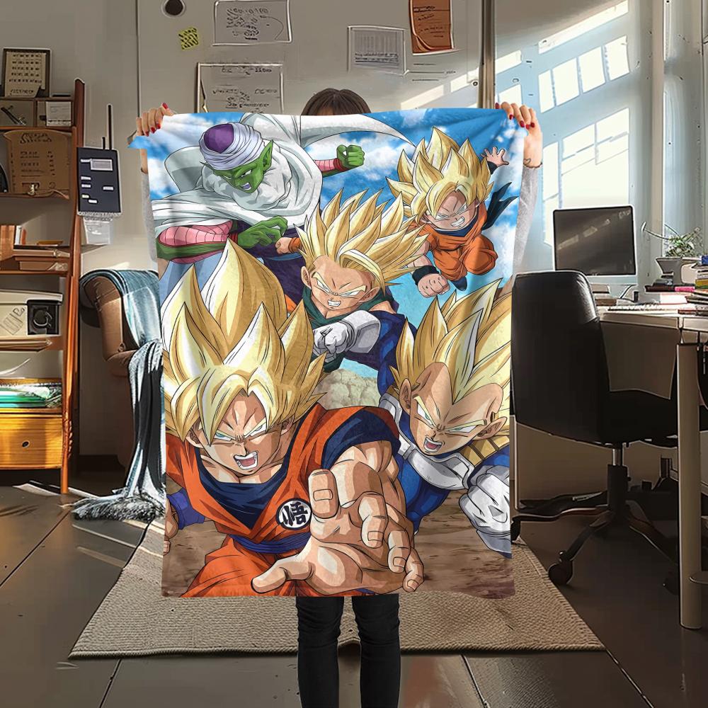 Flanelová deka s potiskem postav z Dragon Ball, Vysoce kvalitní, Pohodlná pro všechna roční období, Domácí dekorace, Teplo a pohodlí, Perfektní jako vánoční dárky