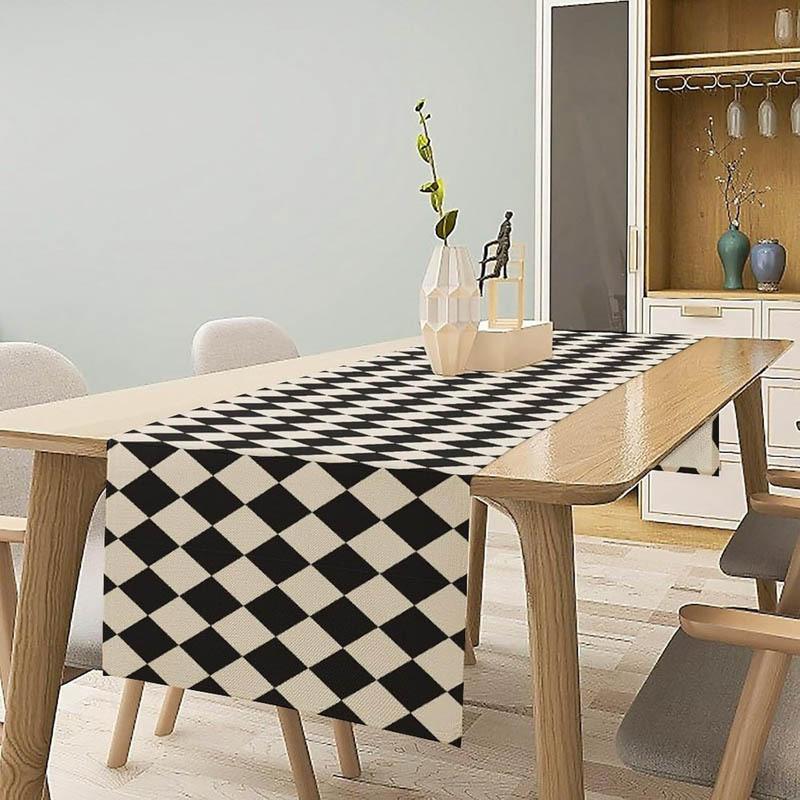 Black and White Diamond Checkered Table Runner, Modern Minimalist Dining Table Decor Women's clothing