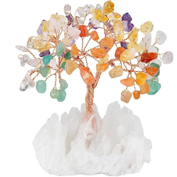 mookaitedecor Amethyst Crystal Tree, Quartz Cluster Rainbow Titanium Crystals Base Bonsai Money Tree for Wealth and Luck
