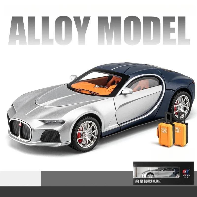 

1/24 Scale Bugatti Atlantic Diecast Toy Car Vehicle Miniature Classic Model Pull Back Sound & Light Collection Gift for Boy Children серый/синий