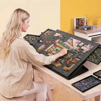 Six-in-One Convenient Puzzle Table with Six Drawers for Storing 1500pcs, Includes Base and Lid | Felt Puzzle Board, Polyester Material, Square Shape