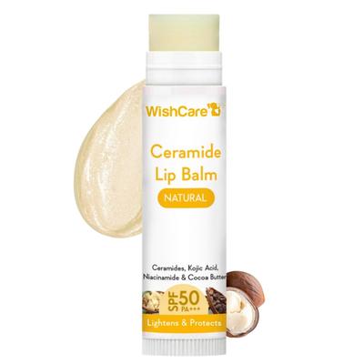 WishCare Lip Balm SPF 50 PA+++ 5g for Women & Men Brightening Dark Lips with Moisturizing Ceramide Niacinamide,cocoe Butter