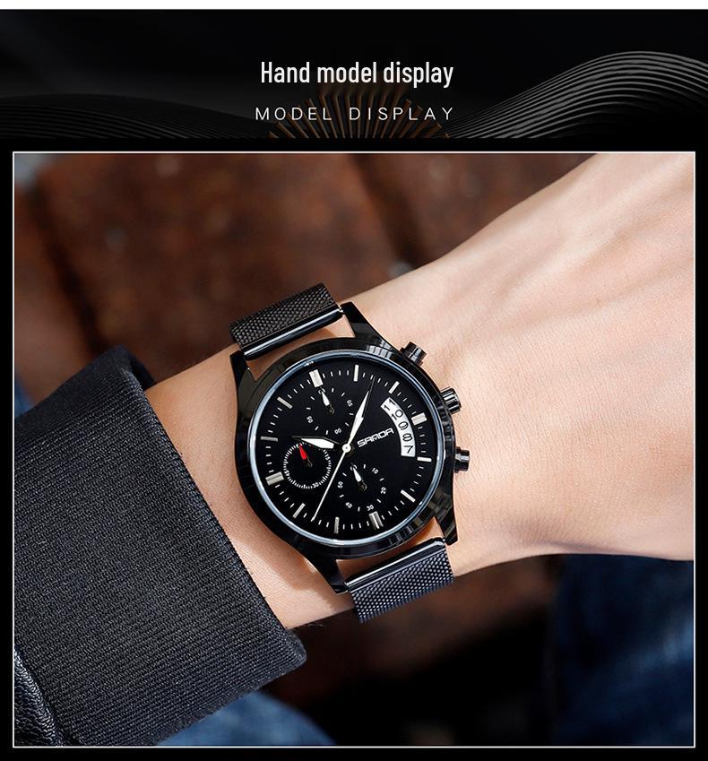 Sanda Men's Fashion Quartz Watch with Date, Three Hands, and Nail Scale