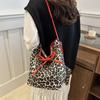 Korean Double Sided Leopard Print Bucket Shoulder Bag , Stylish Leopard Print Handbag for Women, Fashion Bow Large Capacity Crossbody Bag