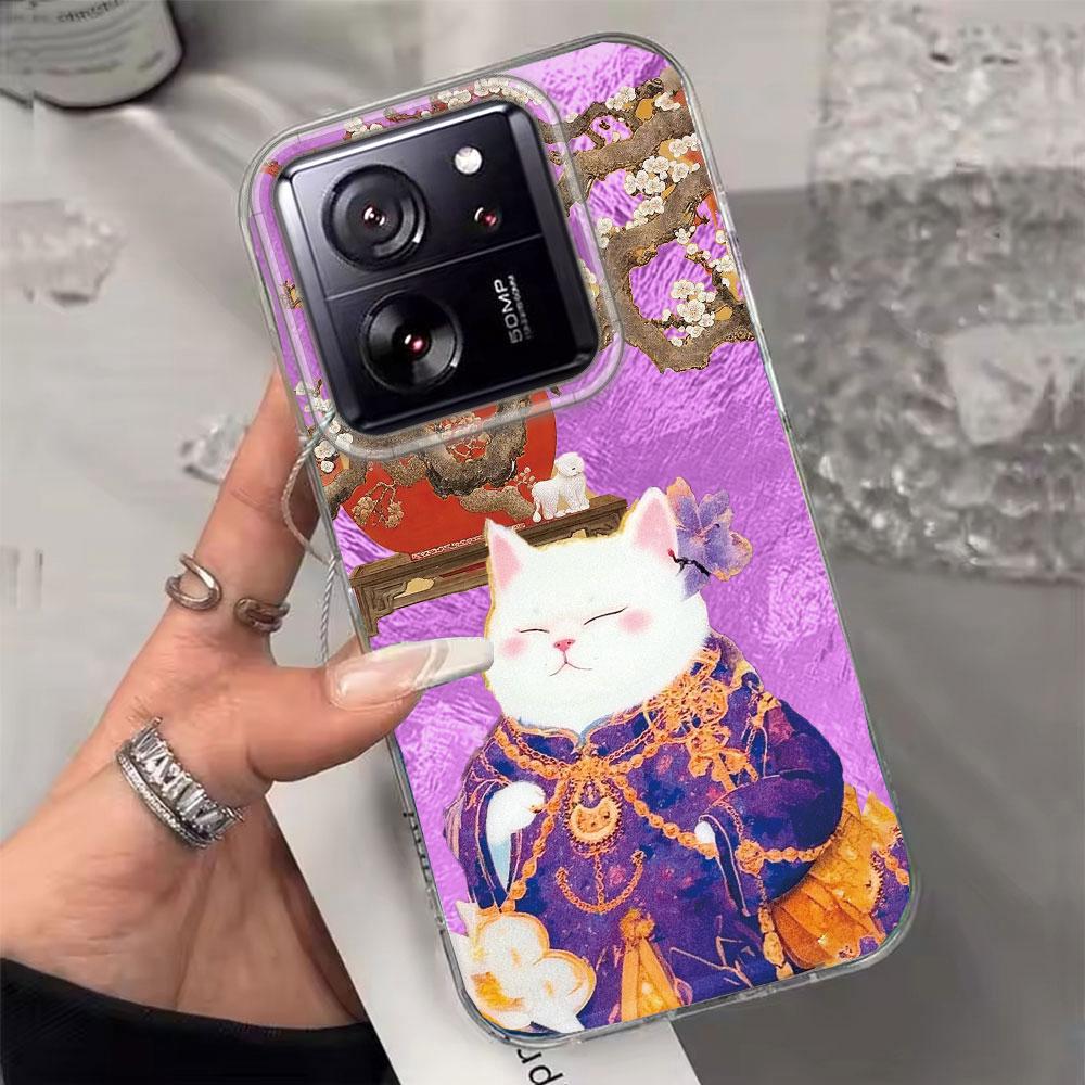 Korean White Cat Vortex Pattern Phone Case for Xiaomi 13T 14T 11 Lite Poco X5 M6 Pro X6 X7 X3 Pro NFC C75 C71 C65 C61 M5S Cover