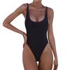 One Piece Swimsuit Solid Color High Cut Leg Scoop Neck Stretch Fabric Women's Swimwear Beachwear Bathing Suit