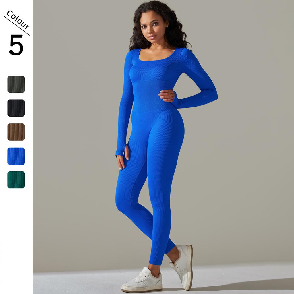 Custom Logo Jumpsuit Naadloze Yoga Pak Vrouwen Lange Mouw Fitness Kleding Één St