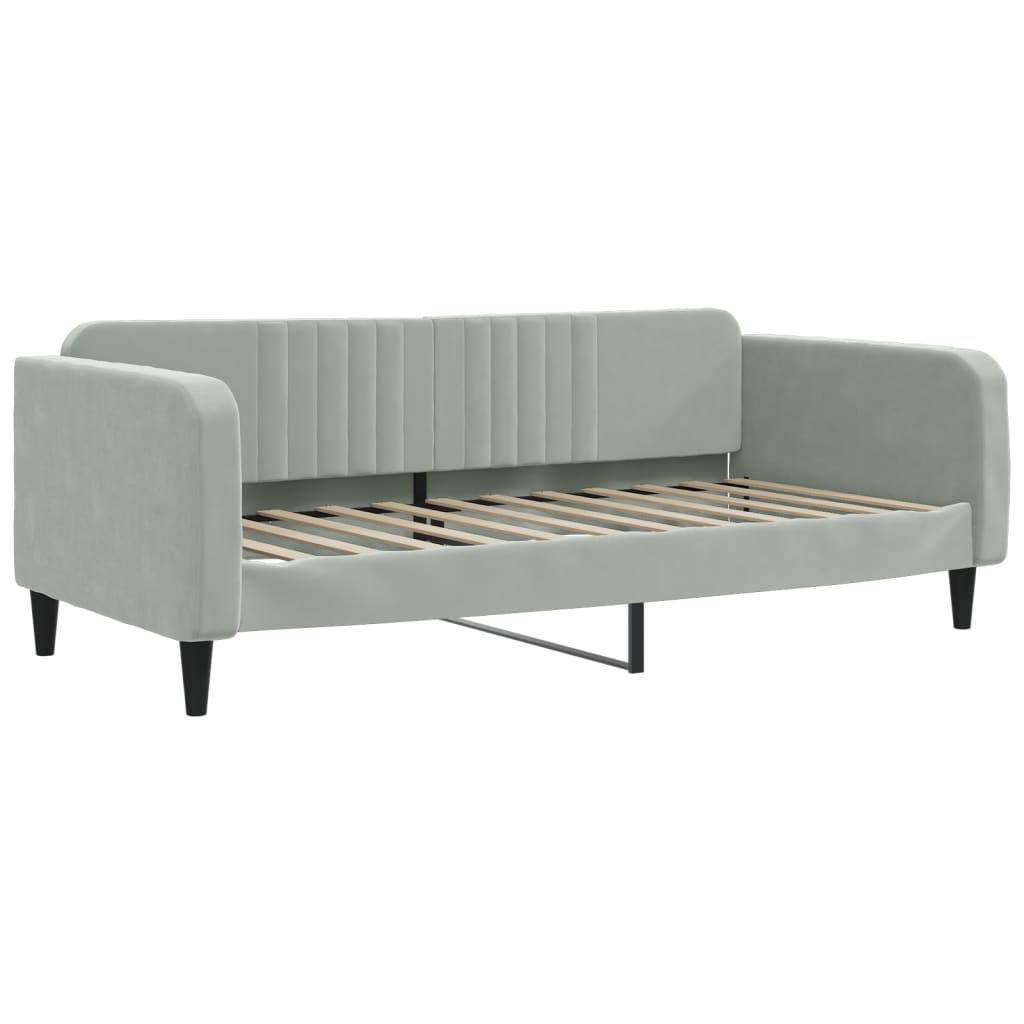 2 In 1 Pull Out Daybed with Drawers Light Gray 100x200 Cm Velvet