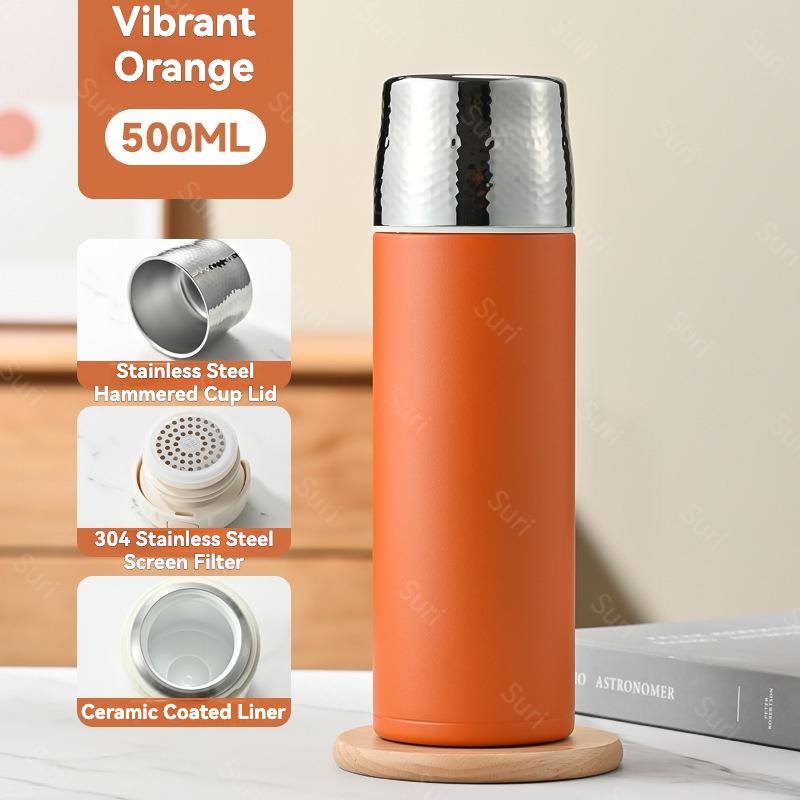 Stainless Steel Ceramic Liner Vacuum Tea Tumbler 500ml Dual Drinking Modes Leakproof Thermal Flask for Hot Cold Drinks Portable