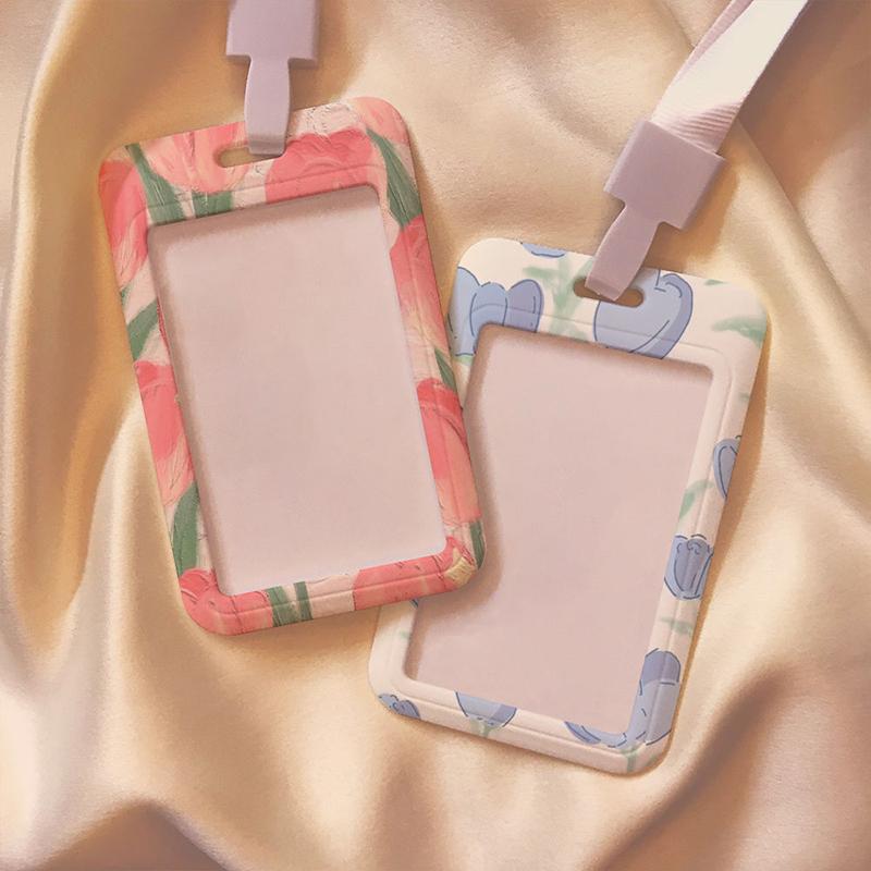 Rose Flower Business Card Holder Cartoon Cute Pink Credit Card Holders Bank Id Holders Badge Card Cover Case For Women Men