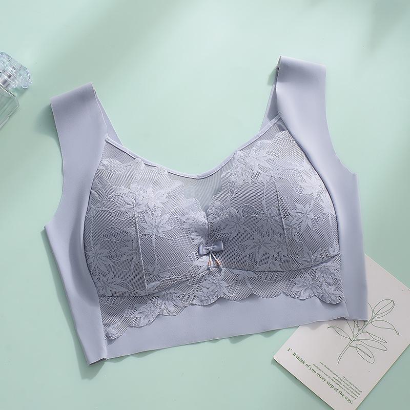 

Plus Size Lace Waterfall Back Wirefree Seamless Ice Silk Push-Up Bandeau XXL [70-80 kg]