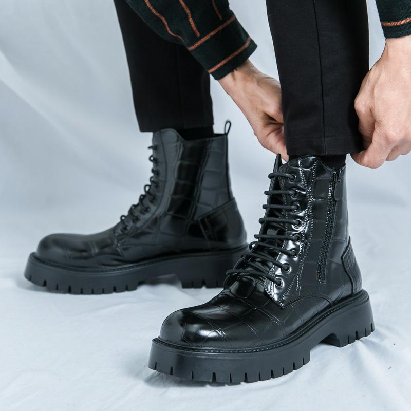 Large size Martin boots men's high-top recreational locomotive combat tooling shoes trendy shoes big head leather shoes short boots
