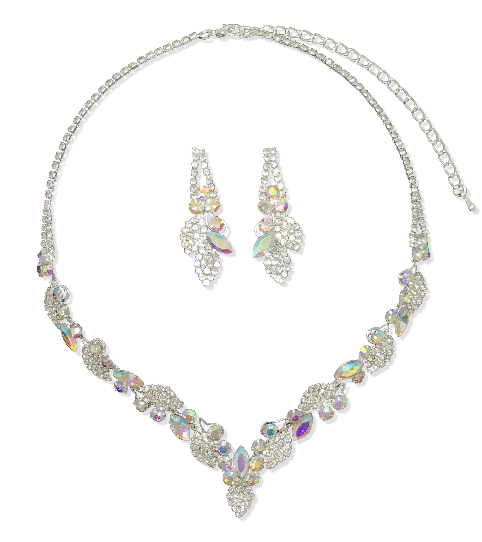 

Anshu Aurora Coating Rhinestone Necklace for Weddings and Parties Earring [AN SHU] (Silver Set)