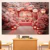 2D Red Lantern & Cherry Blossom Print Backdrop for Chinese Wedding Celebrations