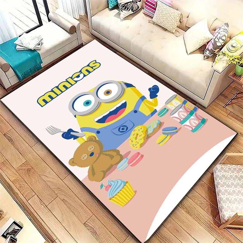Minions Themed Round Rug Cartoon Flannel Carpet Non-Skid Floor Mat Children Playroom Bedroom Home Decor