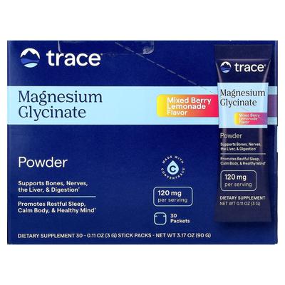 Trace, Magnesium Glycine Powder, Mixed Berry Lemonade, 30 Stick Packs, 3g (0.11oz) Each