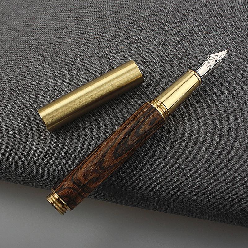 Classic Wood Mini Fountain Pen Brown Black Portable Ink Pen Ef/F Nib Short Office Writing X'Mas Gift Pens Premium Grade Auto Interior Accessory