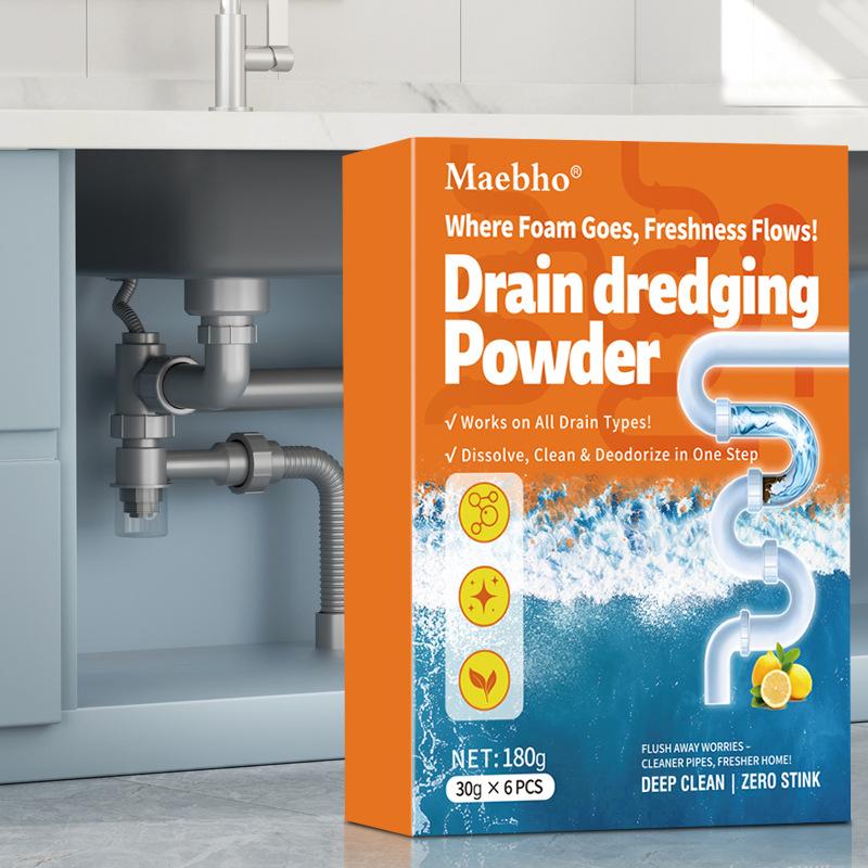 Sewage Rapid Drainage Cleaner Powder, Kitchen Sink and Toilet Pipes, Floor Drain Plug, Hair and Grease Remover, Deodorizer