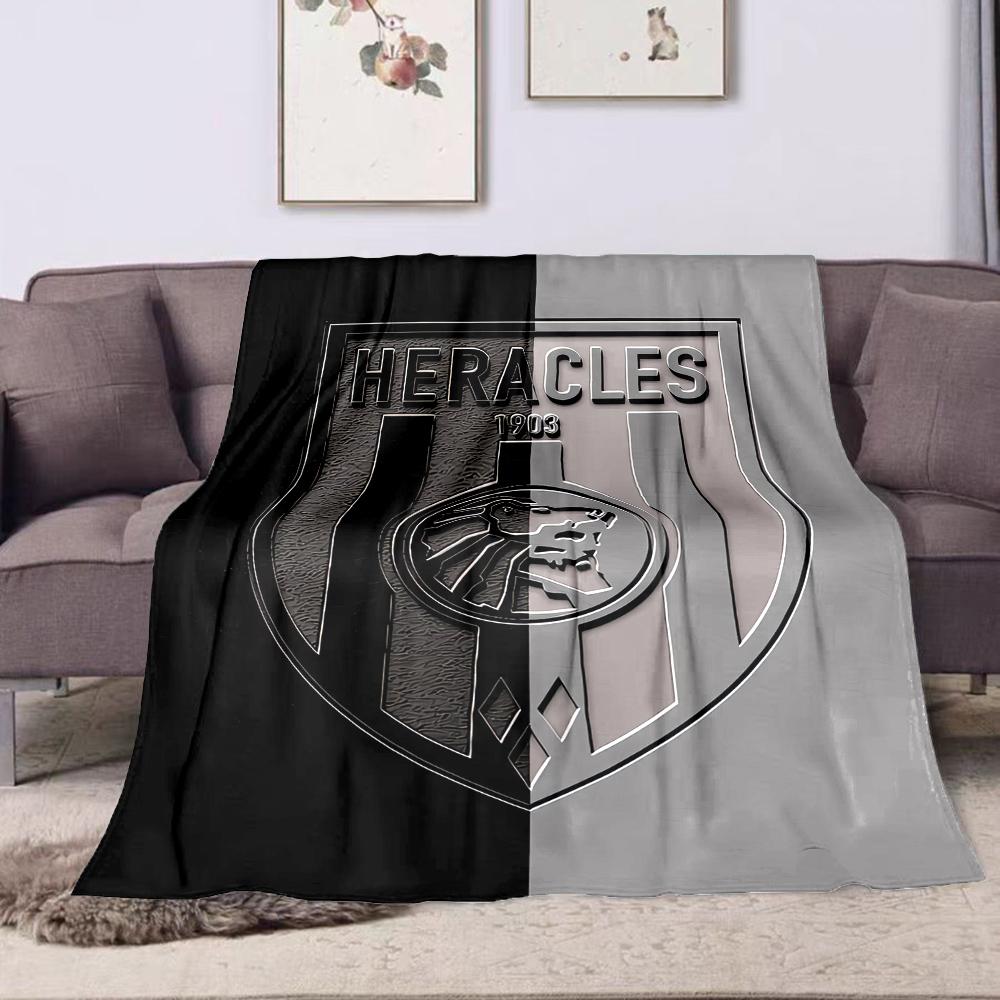 Warm Throw Blanket Heracles Almelo Dutch Football Club Black Gray Split Shield Text 1903 Horse Head Emblem Sports Fan Art Gift