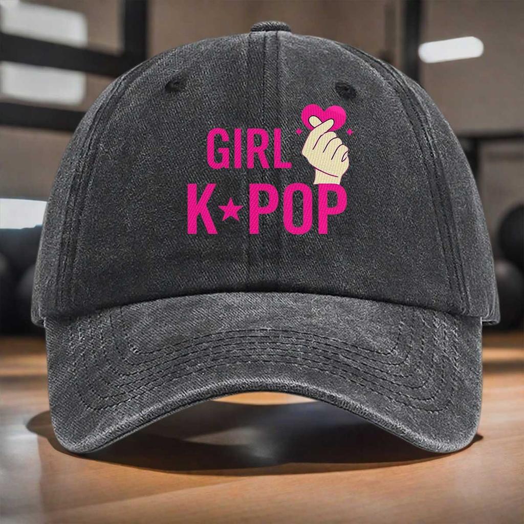 pc A GIRL KPOP Printed Washed Baseball Cap an Adjustable Sunshade Hat Is an Essential Item for Parties And Fashionable Outfi