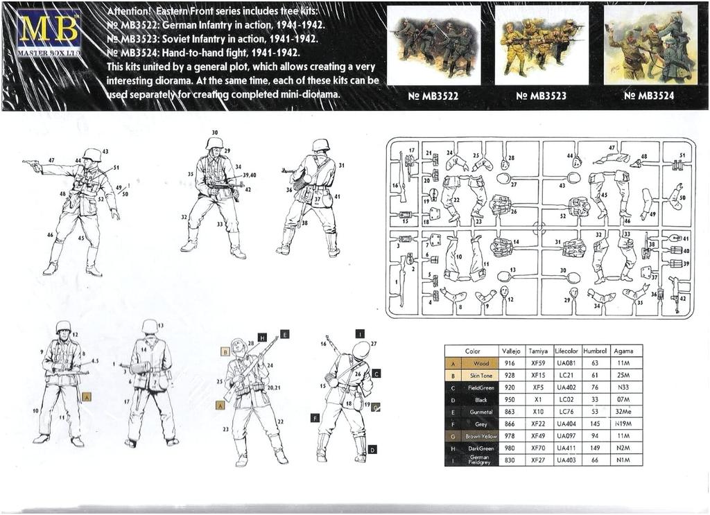 Master Box 1/35 Scale German Wehrmacht Infantry, Eastern Front 1, 1941-1942, 4-Piece Plastic Model Kit, MB35022