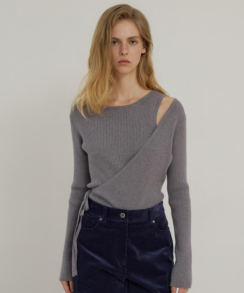 CITYBREEZE Slim Fit Diagonal Wrap Ribbed Knit_Grey
