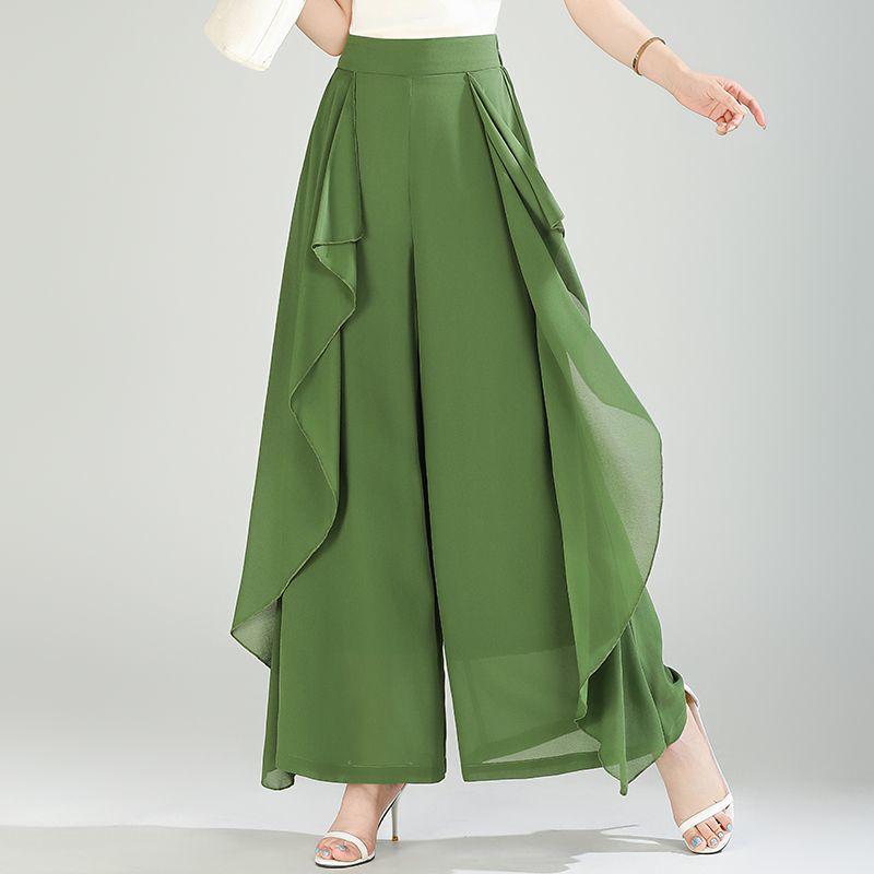 Women s High Waist Summer Chiffon Skirt Pants - Loose, Wide-Leg, Casual Outerwear M