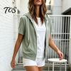 Casual Hooded Jacket Women Short Sleeve Zip-Up Hoodie, Drawstring Sweatshirt Coat for Summer, Lightweight with Pockets Hoodie