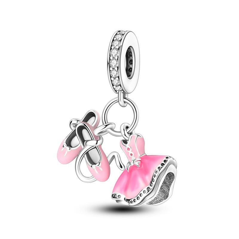 Suitable For 3Mm Authentic Bracelets Genuine Copper Color Pink Ballet Skirt Shoes Romantic Paris Decorative Charms Bead Elements Jewelry Creation