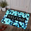 1Pcs Anti Fatigue Kitchen Rug, \Blue Butterfly Welcome Print Waterproof Non-Slip Thick Cushioned Mat Comfort Standing Mat