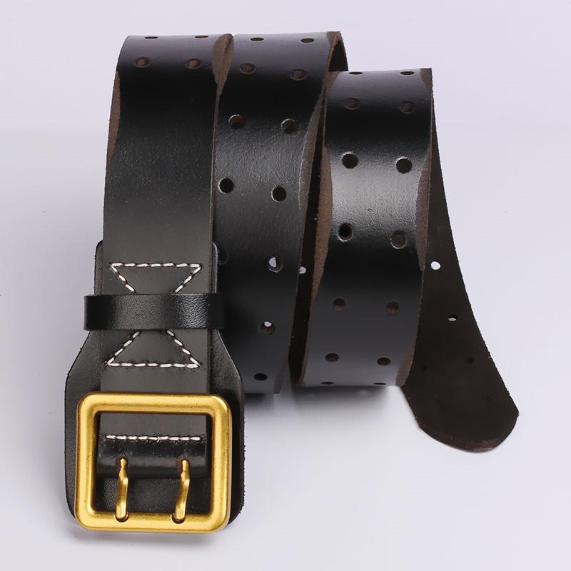 Retro Cowhide Double Needle Buckle Belt for Men's Leather, New Top Layer Cowhide Jeans Belt