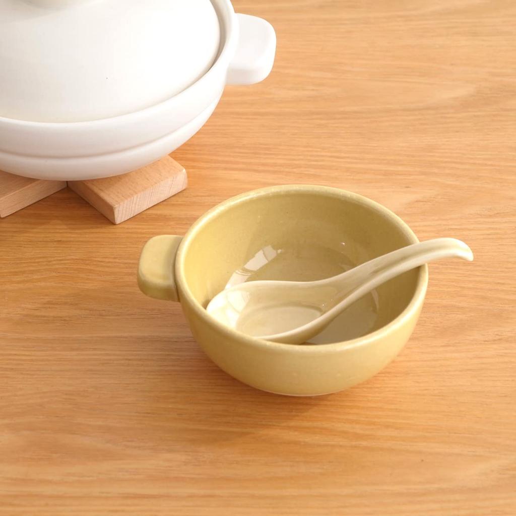 Kamoshika Douguten Tonburi- und Reisschalen-Set für 2 Personen, 2 Beilagenteller und kleine Schalen, Banko-Ware, hergestellt in Japan, Gelb