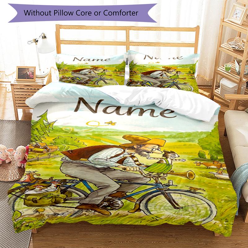 3Pcs Custom Name Pettson Findus Bedding Set Duvet Cover Closure Includes 1Duvet Cover 2Pillowcases Soft And Comfortable For All Seasons