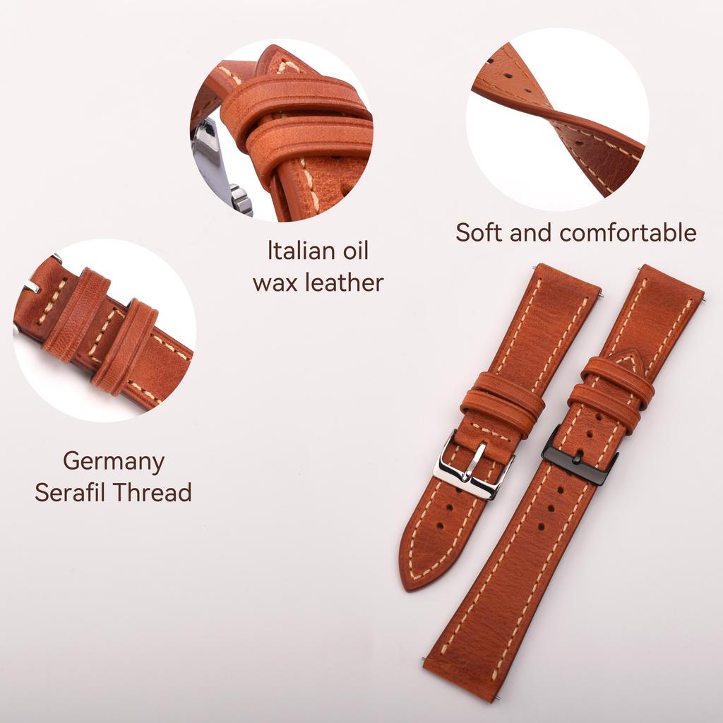 Genuine Cowhide Leather Watch Strap Universal Plain Watch Belt Women Men Smart Watch Band 20mm 24mm