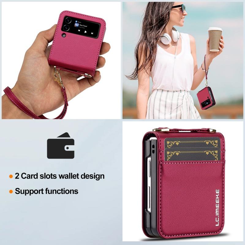 Handyhülle für Samsung Galaxy Z Flip 7 6 5 4 3 Flip6 Flip5 Flip4 Mit langem Lanyard Lederbrieftasche Kartenhülle Crossbody-Tasche Rückentasche
