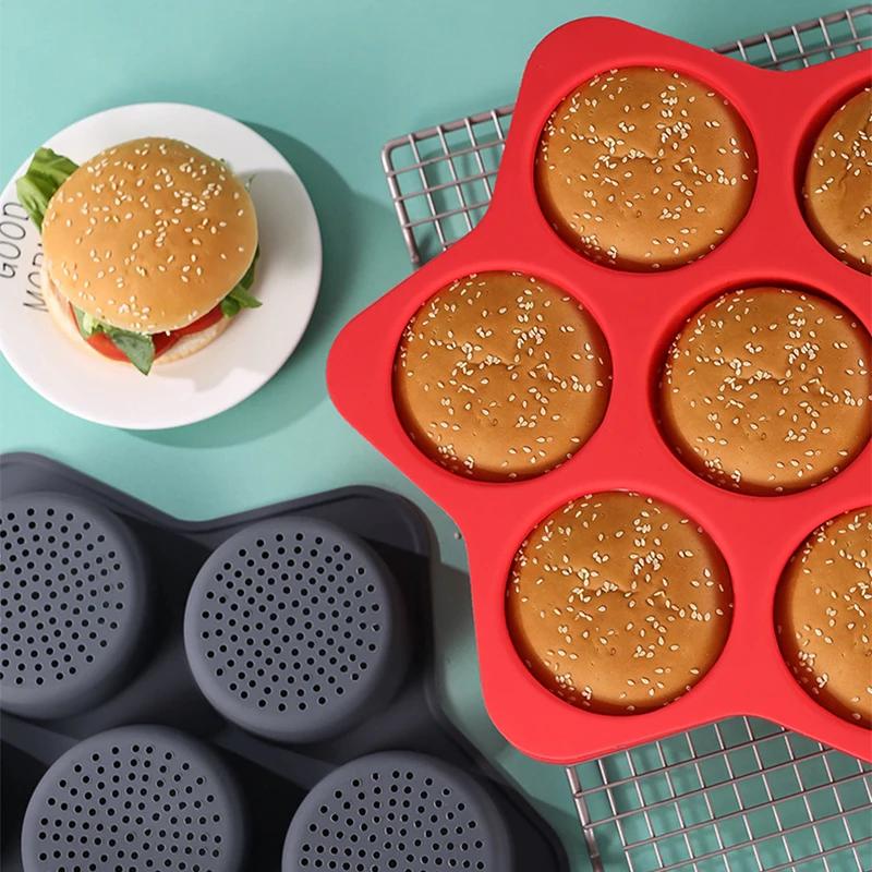 Hamburger Bread Baking Mold Food Grade Silicone Mold High Temperature Resistant Bread Baking Plate Non-stick Cake Bakeware Tool